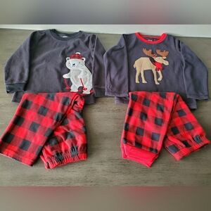 Two Carter's Black and Red Fleece Buffalo Check Pajama Sets